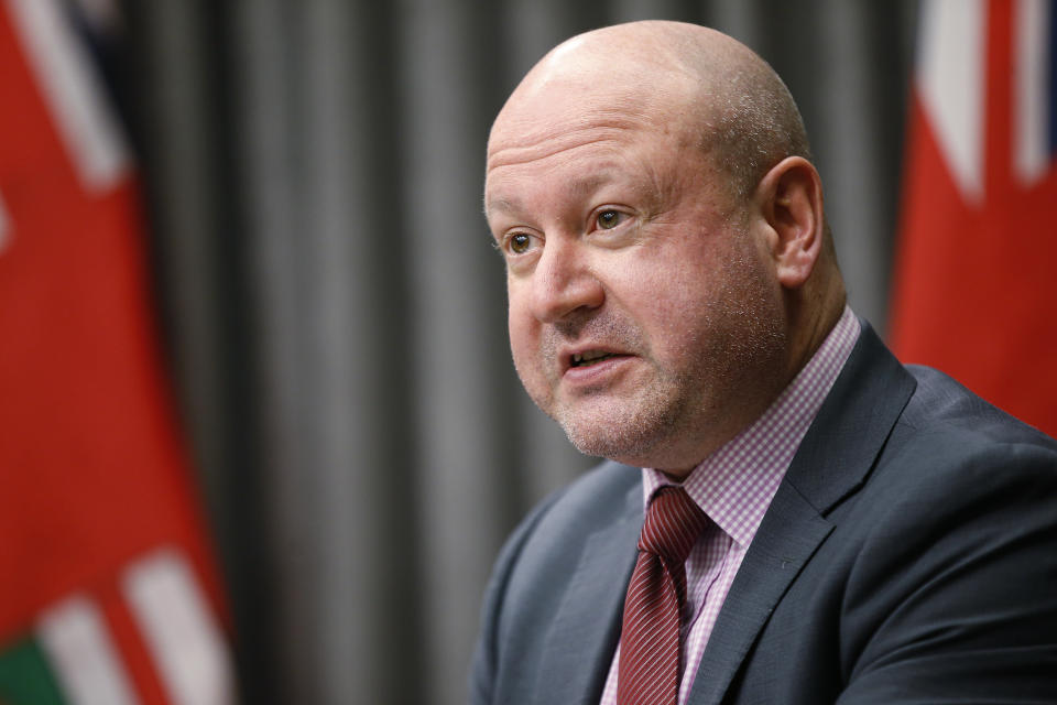 Dr. Brent Roussin, Manitoba chief public health officer, speaks during the province's latest COVID-19 update at the Manitoba legislature in Winnipeg Wednesday, December 16, 2020. THE CANADIAN PRESS/John Woods