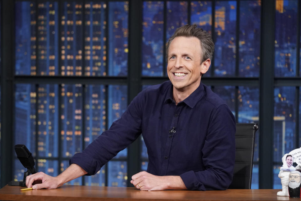 LATE NIGHT WITH SETH MEYERS -- Episode 1421 -- Pictured: Host Seth Meyers during the monologue on May 1, 2023 -- (Photo by: Lloyd Bishop/NBC via Getty Images)