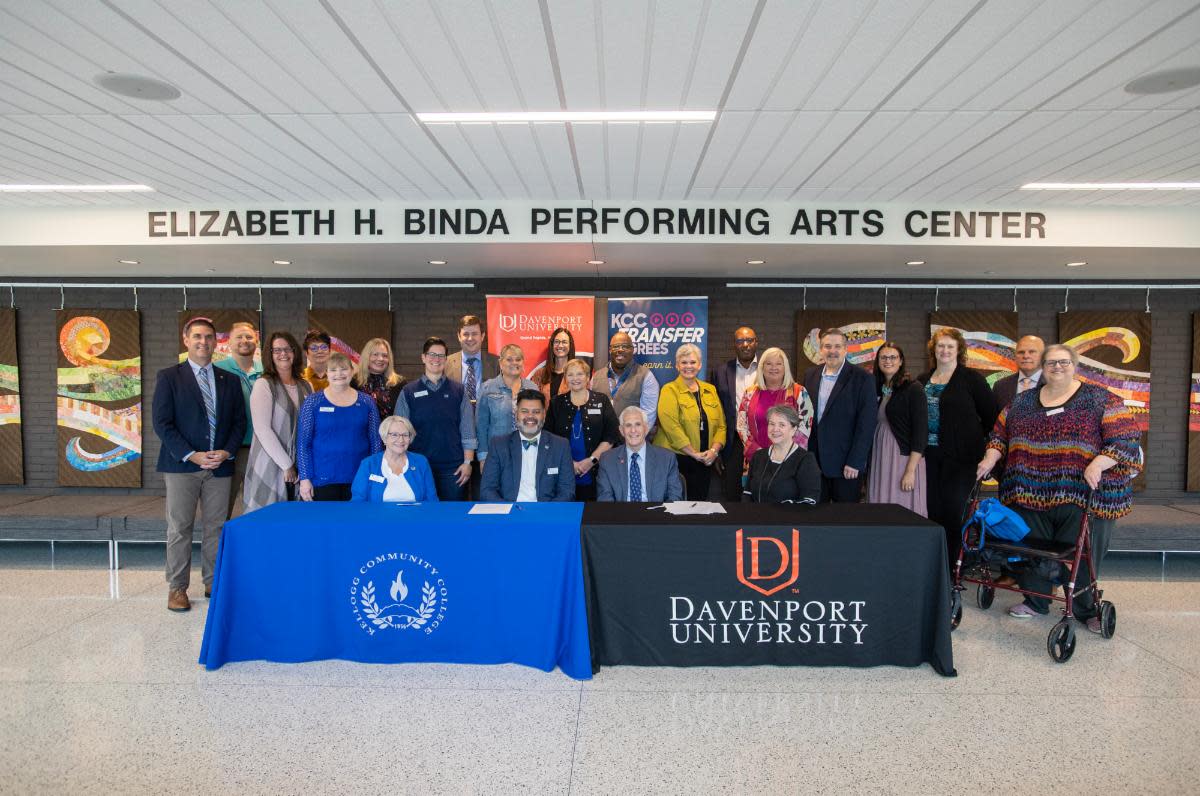 Leaders at Kellogg Community College and Davenport University signed a new agreement Tuesday aimed at ensuring a smooth transition between the two schools.