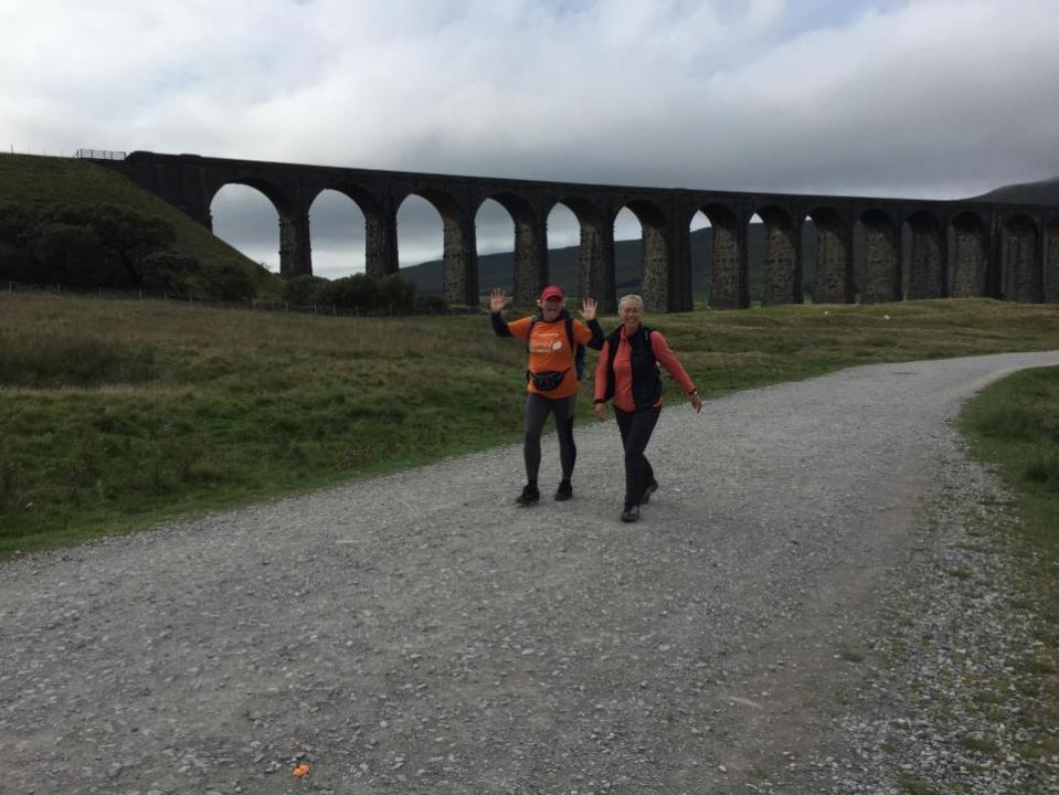 Darlington and Stockton Times: Supporter Jayne Molyneux (right) on the 2023 Yorkshire Three Peaks Challenge