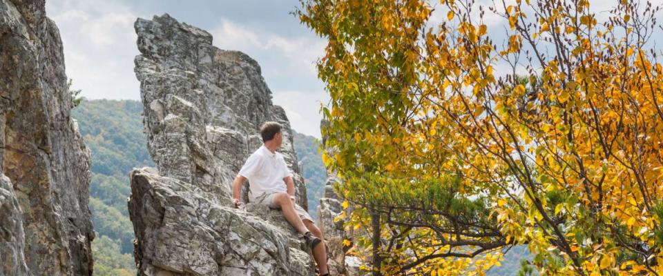 Climber on top of Seneca Rocks