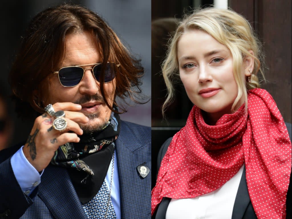 Johnny Depp and Amber Heard arrive at the Royal Courts of Justice in London on 24 July 2020 (Left: Gareth Cattermole/Getty Images – Right: John Phillips/Getty Images)