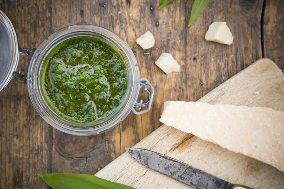 Once you’ve made homemade pesto, you’ll never go back. Blend 100g basil leaves, three garlic cloves, 50g grated Parmesan, 100ml olive oil and a small handful of pine nuts. Delicious.