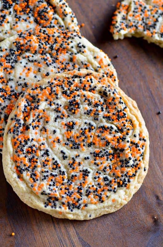 <p>Seeded At The Table</p><p><strong>Get the recipe: <a href="https://www.seededatthetable.com/giant-halloween-sprinkles-sugar-cookies/" rel="nofollow noopener" target="_blank" data-ylk="slk:Giant Halloween Sprinkles Sugar Cookies;elm:context_link;itc:0;sec:content-canvas" class="link ">Giant Halloween Sprinkles Sugar Cookies</a></strong></p>