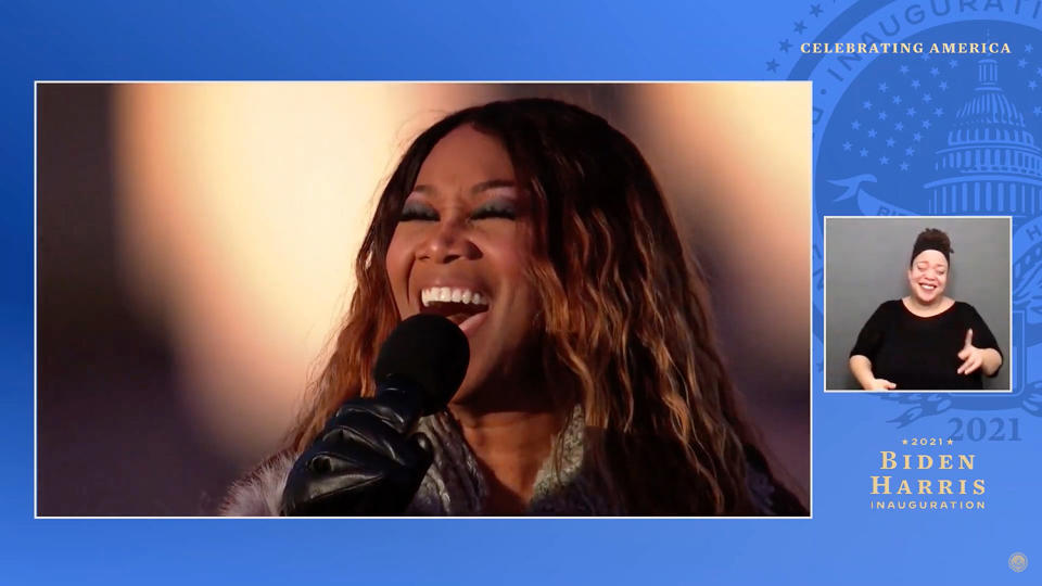<p>Part of the special looked back at the previous night, when gospel performer Yolanda Adams sang a version of Leonard Cohen's much-loved and much-covered "Hallelujah" to honor of the hundreds of thousands of lives that were lost to COVID-19 during a memorial at the Lincoln Memorial Reflecting Pool.</p>