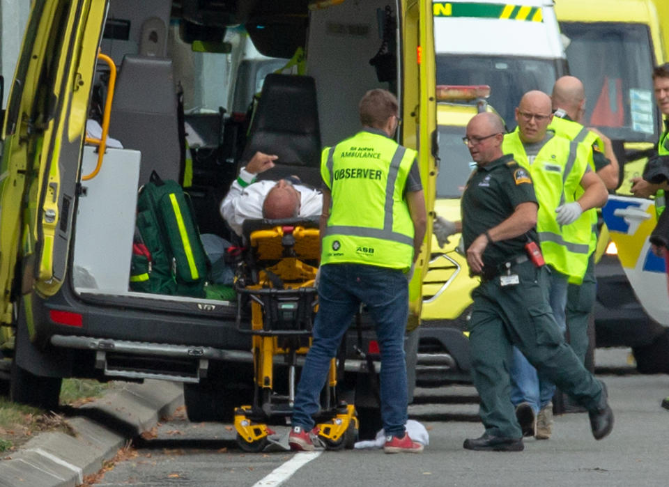 An injured person is loaded into an ambulance following a shooting at the Al Noor mosque in Christchurch, New Zealand, March 15, 2019. (Photo: Martin Hunter/Reuters)