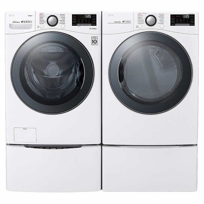 LG WiFi-Enabled 4.5CuFt Front Load Washer and 7.4CuFt ELECTRIC Dryer with Optional Pedestals