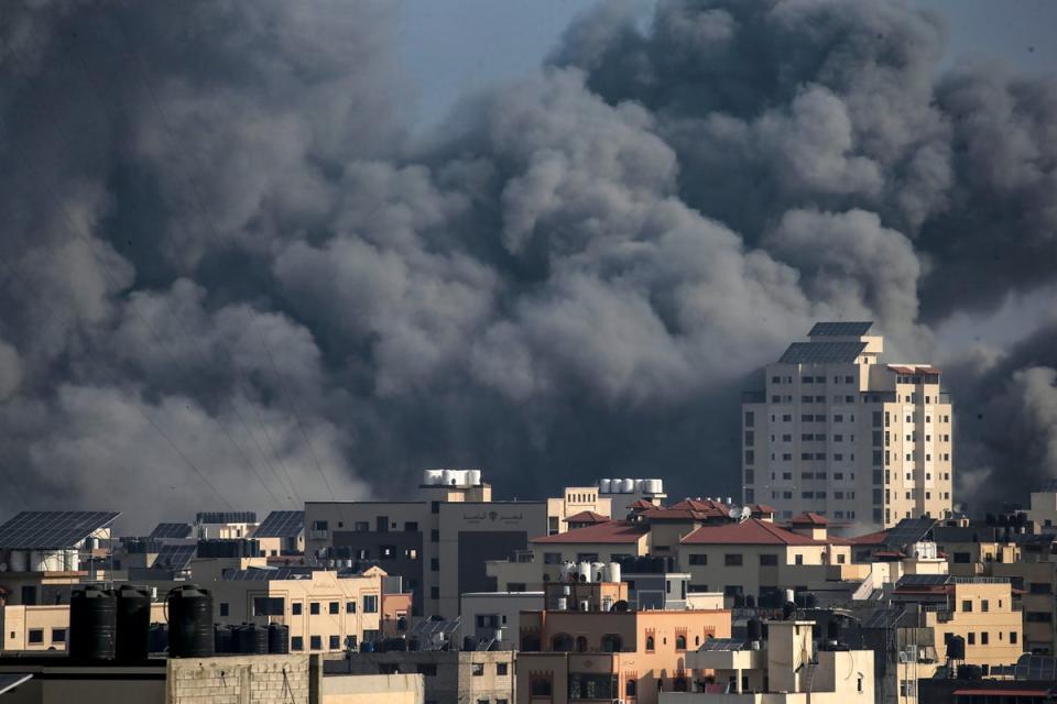 Smoke rises after Israeli airstrikes on Gaza City on Sunday (EPA)