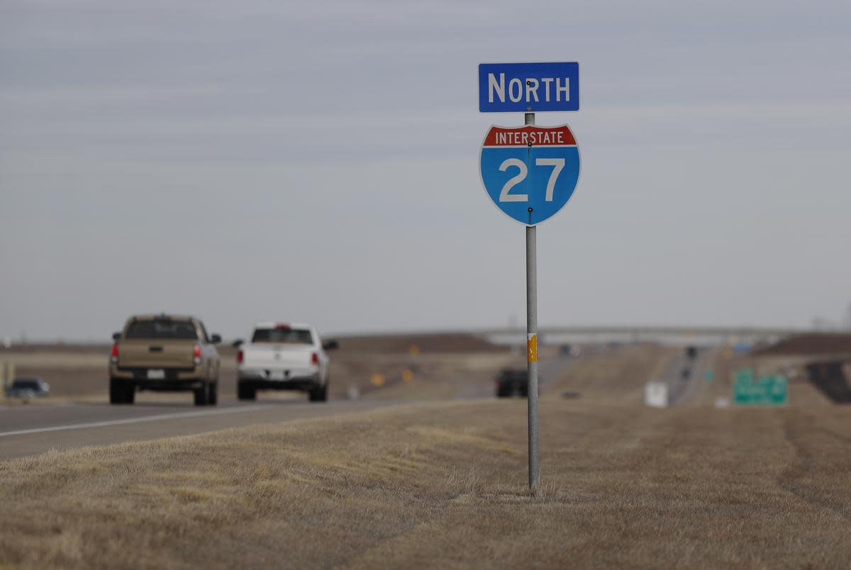 Northbound motorists drive on I-27 south of Plainview, a route traveled by many that seek abortion healthcare while headed out of Texas.