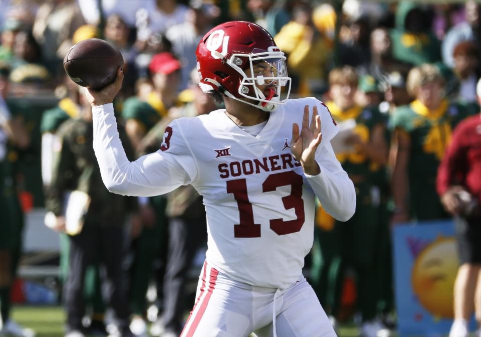 Oklahoma quarterback Caleb Williams throws against Baylor on Nov. 13.