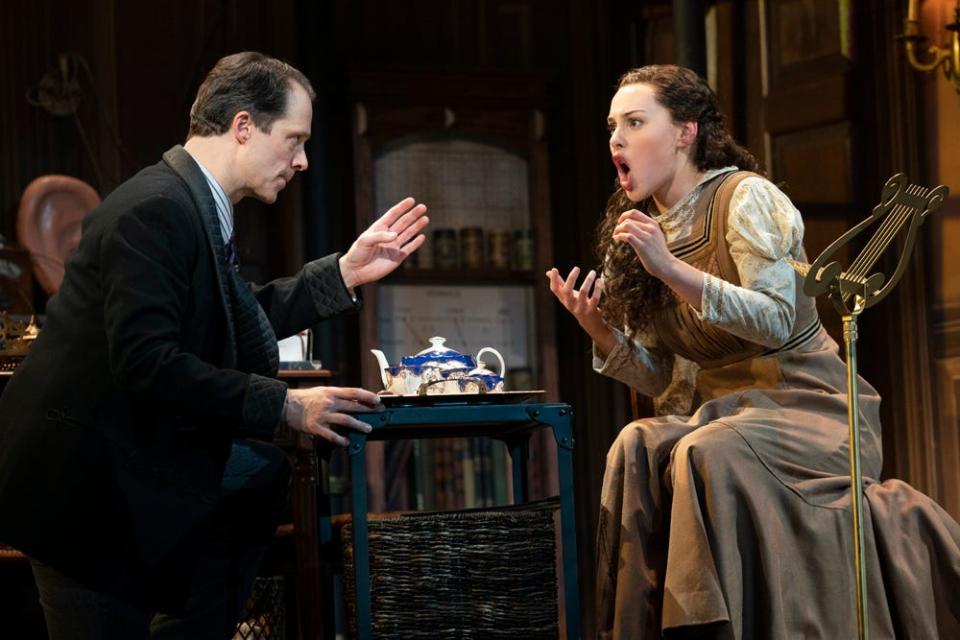 Laird Mackintosh as professor Henry Higgins and Shereen Ahmed as Eliza Doolittle in "My Fair Lady."