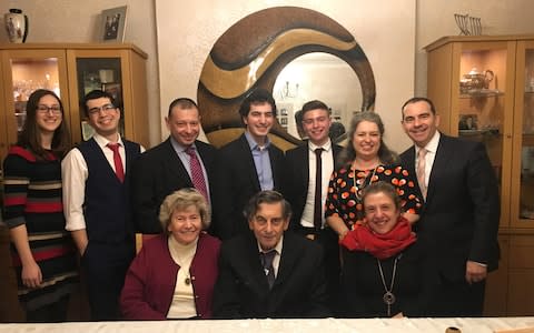 David and Charlotte Lang with their family on the occasion of their joint bar and bat mitzvah