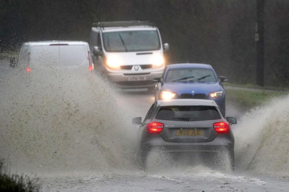 Drivers face difficult driving conditions near Folkestone in Kent as Storm Henk batters the UK (PA Wire)