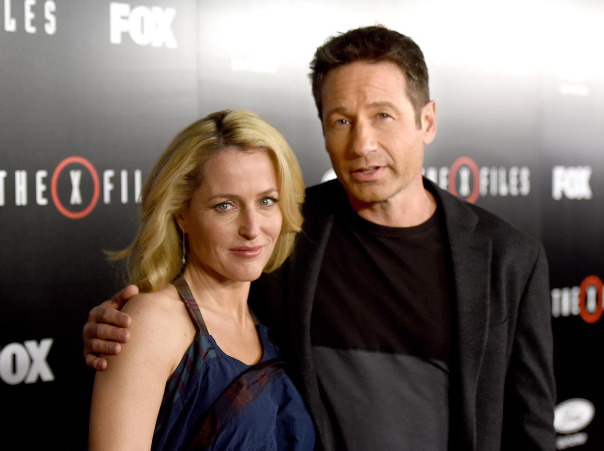 X-Files stars Gillian Anderson and David Duchovny reunited on Instagram with Anderson's dog, Stella. (Photo : Kevin Winter/Getty Images)