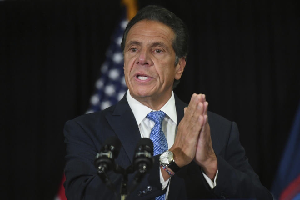 Photo by: NDZ/STAR MAX/IPx 2021 8/2/21 New York Governor Andrew Cuomo sexually harassed multiple women, state attorney general report says. STAR MAX File Photo: 7/14/21 Governor Andrew Cuomo at a press conference at the Lenox Road Baptist Church in New York.