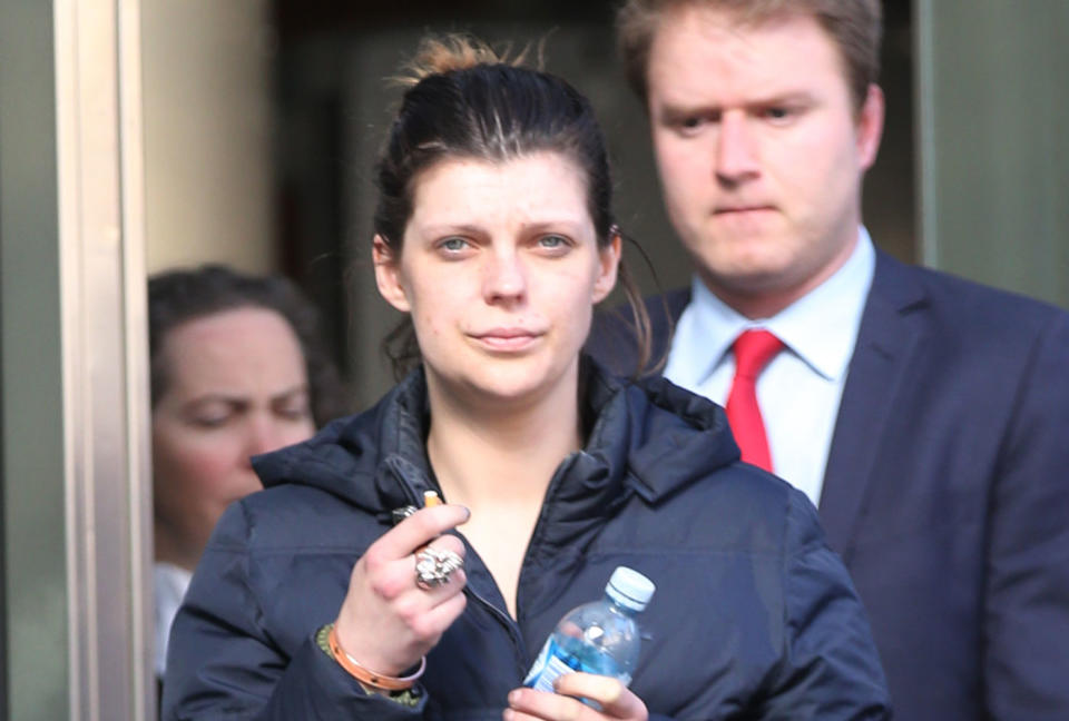 Model Jonita Ragaisyte leaves the Victorian County Court in Melbourne.