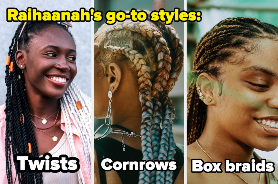 a black woman with twists, a black woman with cornrows, a black woman with box braids