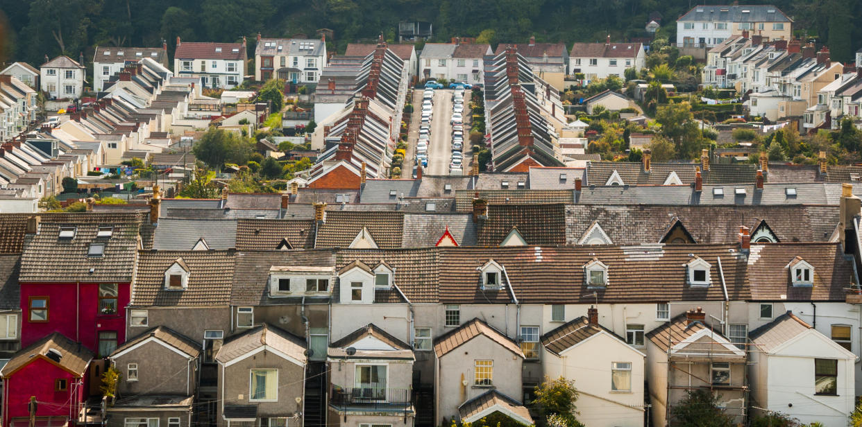 Typical British terraced housing in Mumbles, Swansea Bay, Wales, UK.