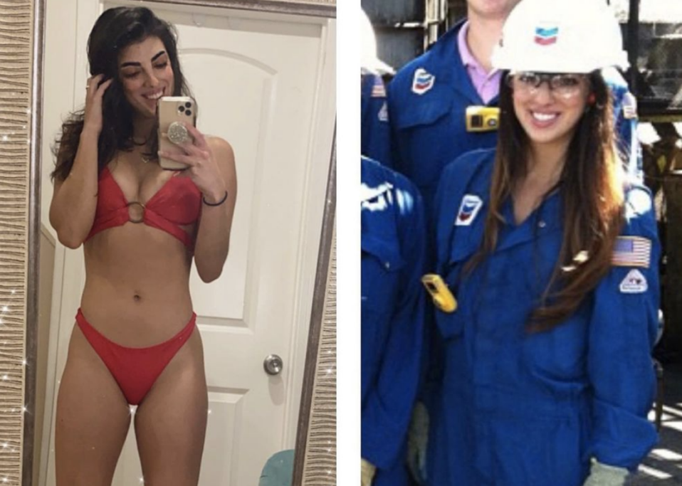 Caitlin Sarian postete zwei Fotos von sich nebeneinander, um zu zeigen, dass „Mädchen beides können“. (Foto: Instagram)
