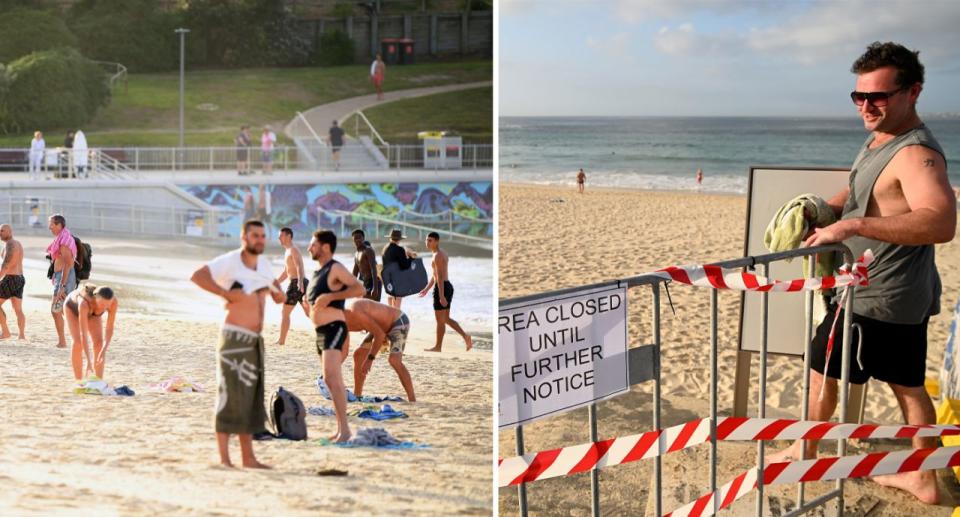 Beachgoers at Bondi Beach on Sunday March 22 2020