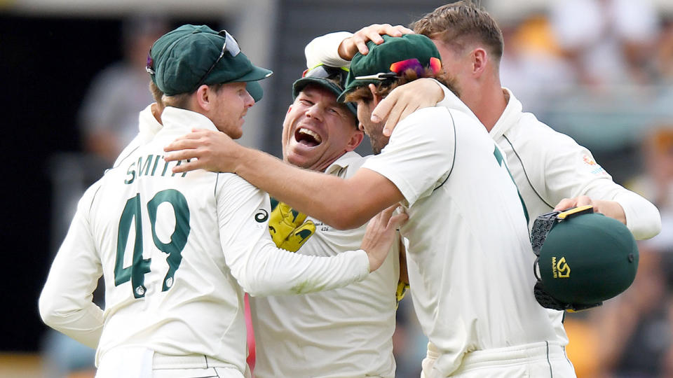 It was all smiles for Australia after their big first Test win over Pakistan. Pic: Getty