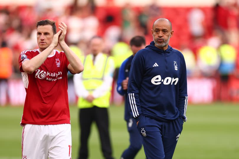 Chris Wood and head coach Nuno Espirito Santo after Nottingham Forest's defeat to Chelsea