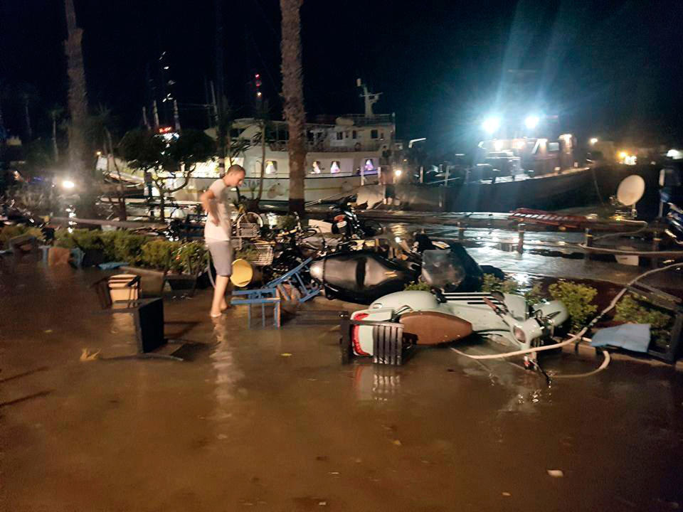 <p>Damage and flooding are seen on a coastal road following a strong earthquake on the Greek island of Kos early Friday, July 21, 2017. (Photo: Sander van Deventer via AP) </p>