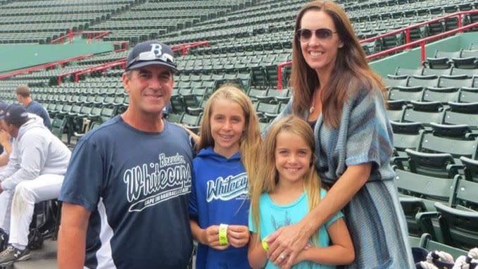 John Altobelli, far left, with wife Keri and daughters Lexi and Alyssa at Fenway Park.(Red Sox)