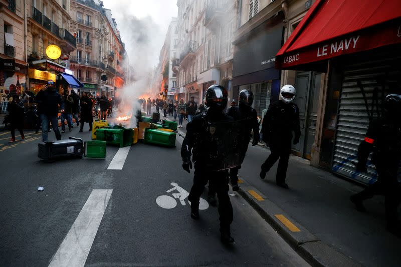 Protest against the speech of French President Macron on pension law in Paris