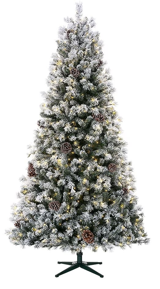 7.5 ft. Lexington Heavy Flocked Quick-Set White Pine Pre-Lit Tree. (Image via The Home Depot)