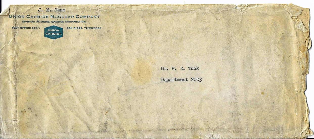Envelope containing original Jack Case letter to Bob Tuck.