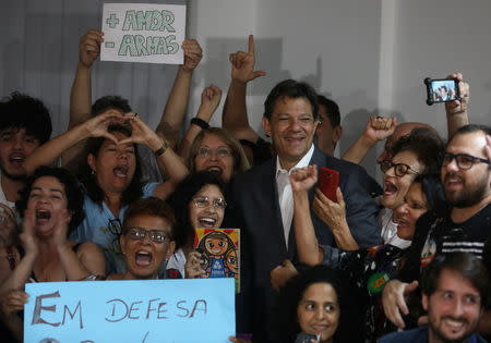 Presidential candidate Fernando Haddad meets supporters at the Catholic Archdiocese in Rio de Janeiro, Brazil October 23, 2018. REUTERS/Pilar Olivares