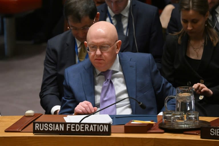 L'ambassadeur russe à l'ONU Vasisili Nebenzia au Conseil de sécurité de l'ONU, à New York, le 22 mars 2024 (ANGELA WEISS)