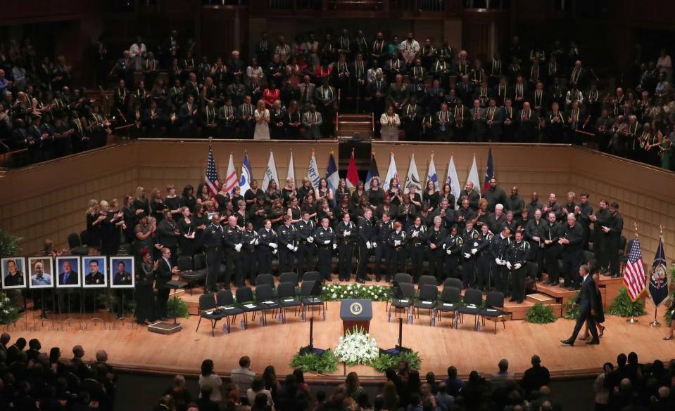 President Obama speaks at memorial for slain Dallas police