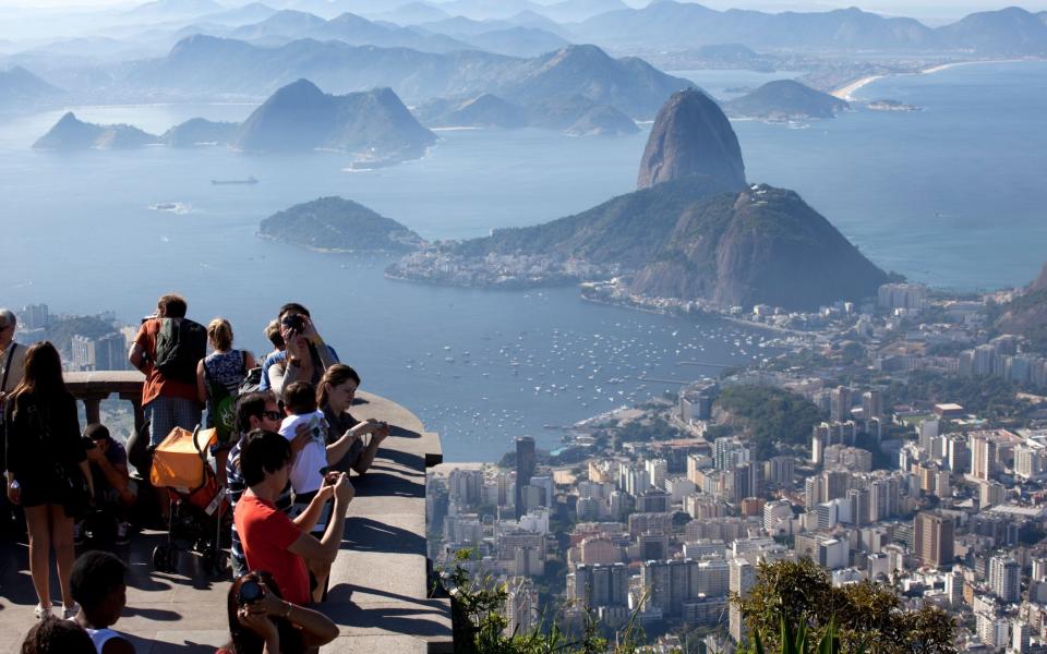 The view from Rio de Janeiro, Brazil's Cristo Redentor, or Christ the Redeemer, statue on Corcovado mountain in Tijuca National Park