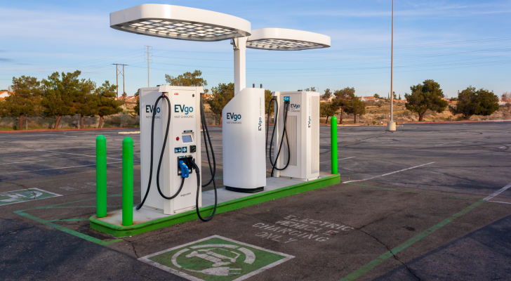 An EVgo charging station at the Victor Valley Mall in the City of Victorville.