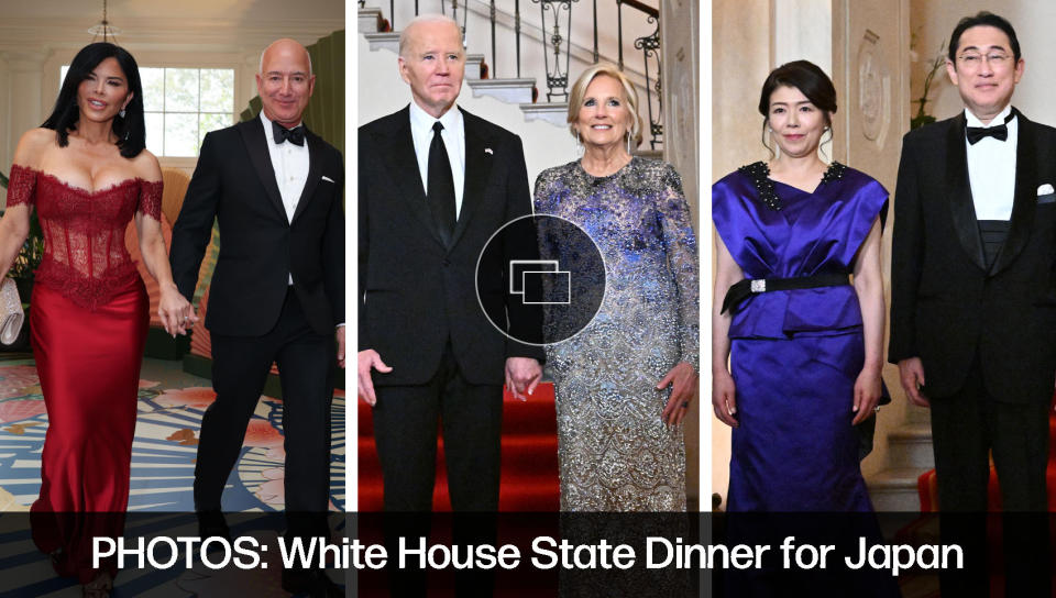 white house japan state dinner, jill biden dress, lauren sanchez, jeff bezos
