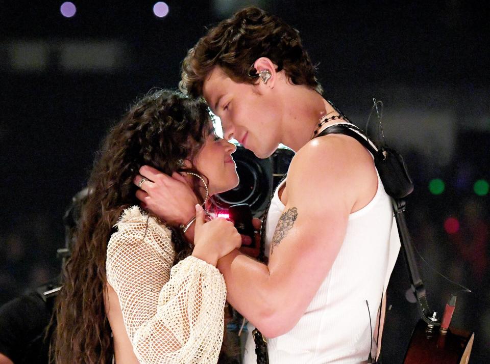 Camila Cabello and Shawn Mendes perform onstage during the 2019 MTV Video Music Awards at Prudential Center on August 26, 2019 in Newark, New Jersey