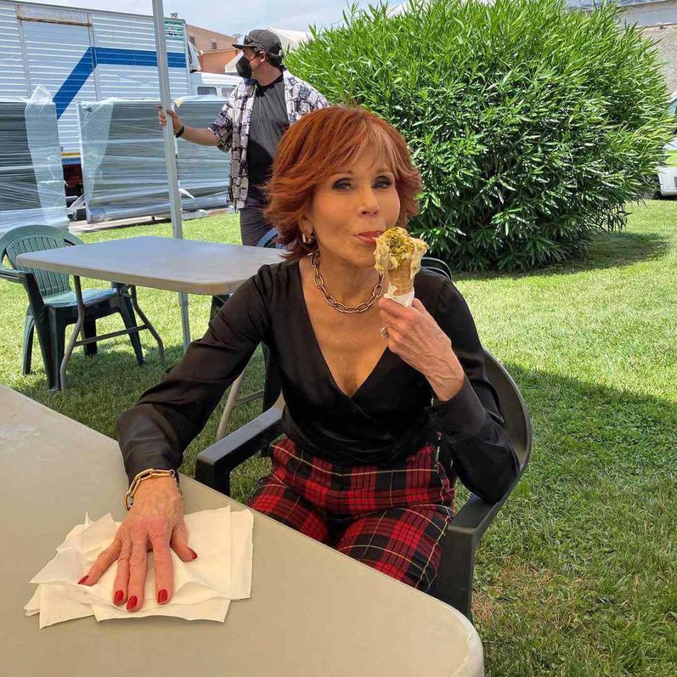 <p>The actor, activist and fitness legend can add another accolade to her long list of achievements: ice cream connoisseur! In a <a href="https://www.instagram.com/p/CfCe-geJhJn/?utm_source=ig_web_copy_link" rel="nofollow noopener" target="_blank" data-ylk="slk:picture posted on Instagram;elm:context_link;itc:0;sec:content-canvas" class="link ">picture posted on Instagram</a>, <a href="https://people.com/tag/jane-fonda/" rel="nofollow noopener" target="_blank" data-ylk="slk:Fonda;elm:context_link;itc:0;sec:content-canvas" class="link ">Fonda</a> is enjoying a scoop of pistachio ice cream in a cone while showing off her new red hairdo. If her joyful expression isn't enough to show her appreciation for the dessert then her caption clarifies, "Best ice cream I ever had. Pistachio in Rome!" <a href="https://people.com/movies/book-club-2-sends-diane-keaton-jane-fonda-candice-bergen-mary-steenburgen-to-italy/" rel="nofollow noopener" target="_blank" data-ylk="slk:Book Club 2: The Next Chapter;elm:context_link;itc:0;sec:content-canvas" class="link "><i>Book Club 2: The Next Chapter</i></a> costar <a href="https://people.com/tag/diane-keaton/" rel="nofollow noopener" target="_blank" data-ylk="slk:Diane Keaton;elm:context_link;itc:0;sec:content-canvas" class="link ">Diane Keaton</a> showed her support of the sweet photo by simply commenting an ice cream and heart emoji.</p>