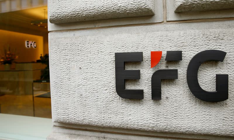 Logo of EFG International bank is seen at its headquarters in Zurich