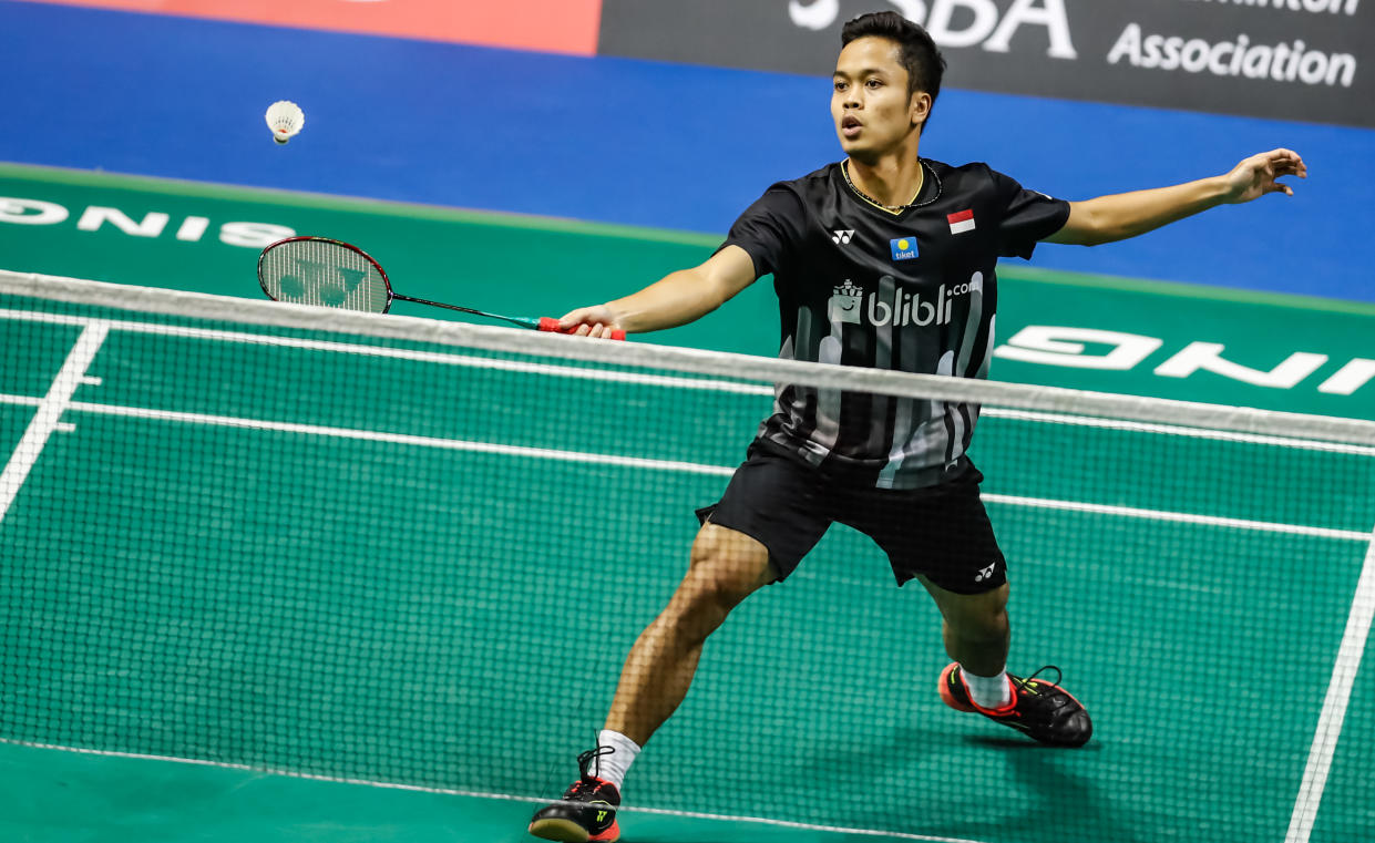 World No. 9 Anthony Sinisuka Ginting of Indonesia in action at the Singapore Badminton Open. (PHOTO: Singapore Badminton Open)