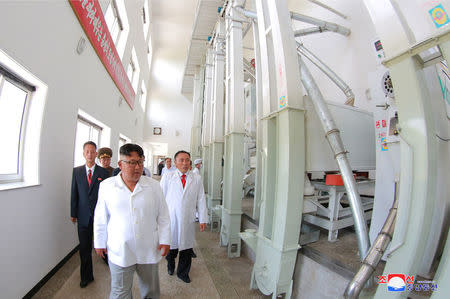 North Korean leader Kim Jong Un inspects 525 factory in this undated photo released by North Korea's Korean Central News Agency (KCNA) on July 24, 2018. KCNA via REUTERS