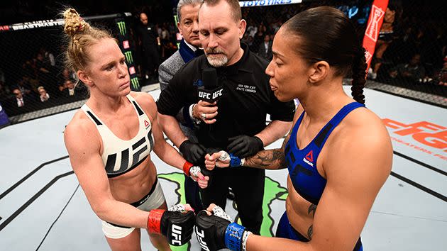 Anderson with Holm and De Randamie. Image: Getty