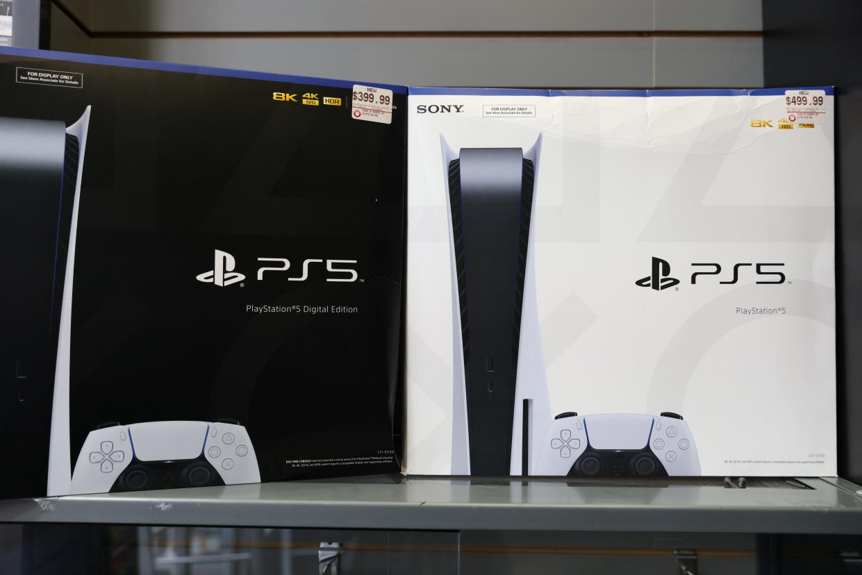 PS5 by PlayStation is displayed in a GameStop in Manhattan, New York, U.S., December 7, 2021. REUTERS/Andrew Kelly