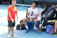 <p>Novak Djokovic sur un des courts de l'Open d'Australie, le 11 janvier 2022.</p>