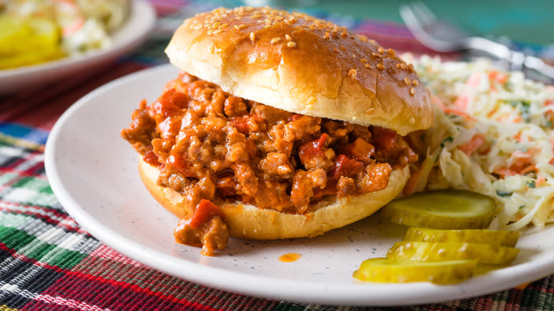 sloppy Joe sandwich served on a plate