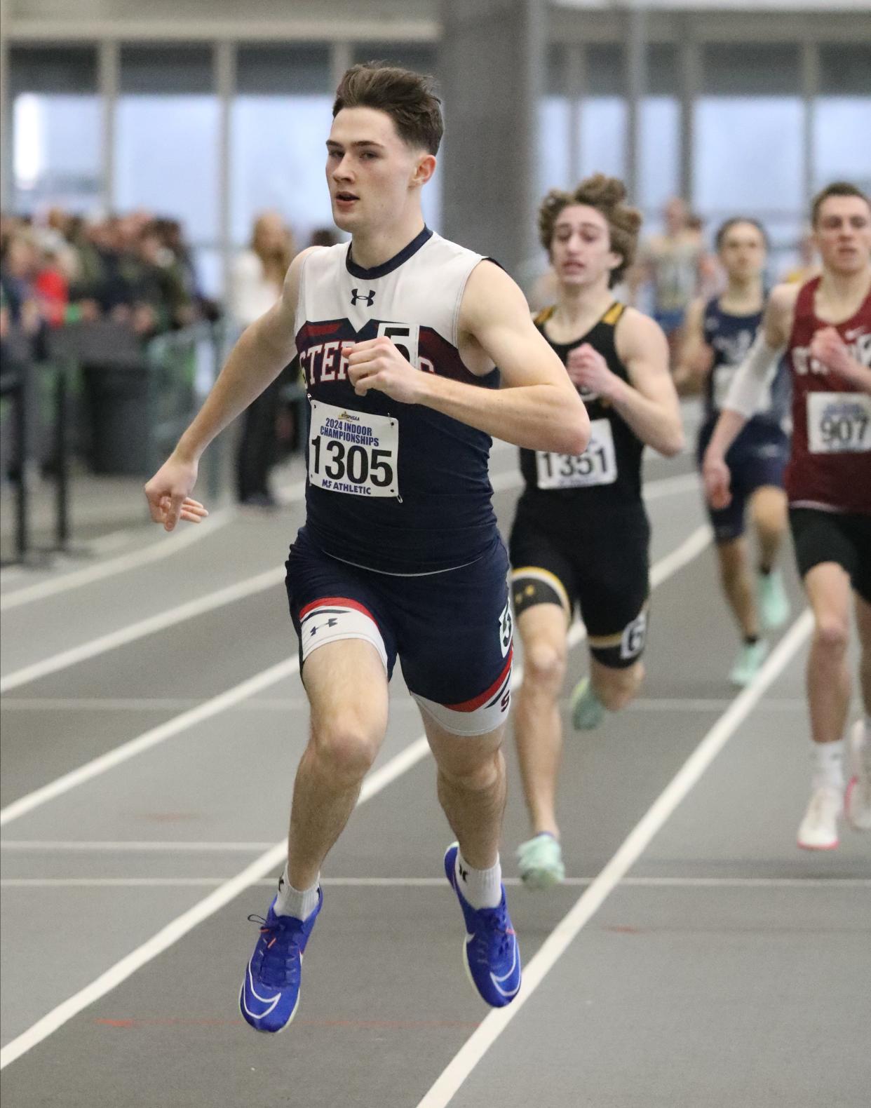 David Davitt from Archbishop Stepinac competes in the boys 600 meter run at the 2024 New York State Indoor Track and Field Championships at the Ocean Breeze Athletic Complex in Staten Island, March 2, 2024.