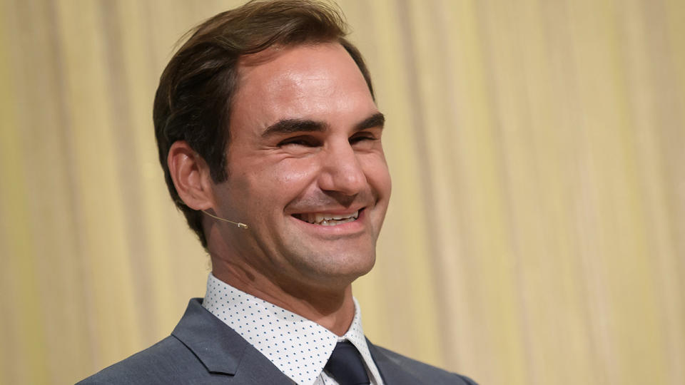 Roger Federer is pictured during a press conference.