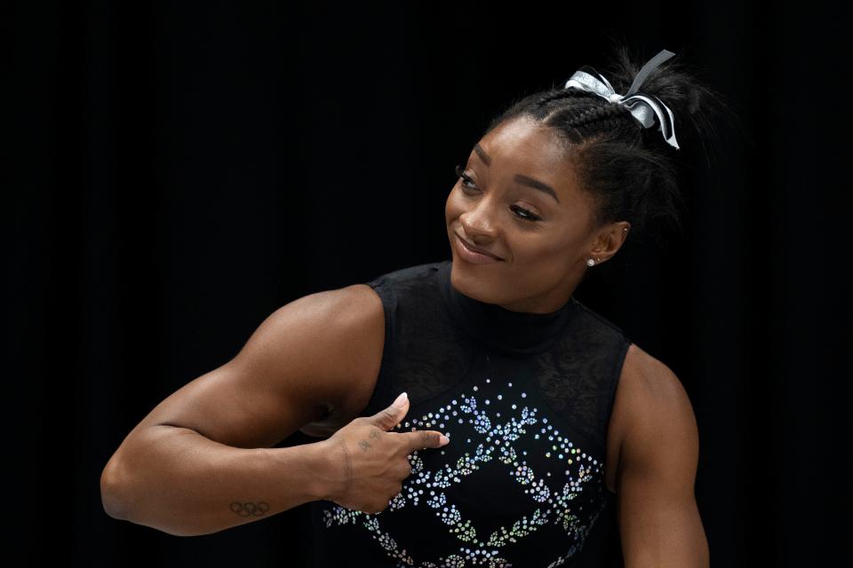 Simone Biles won a record eighth all-around title at the U.S. gymnastics championships.