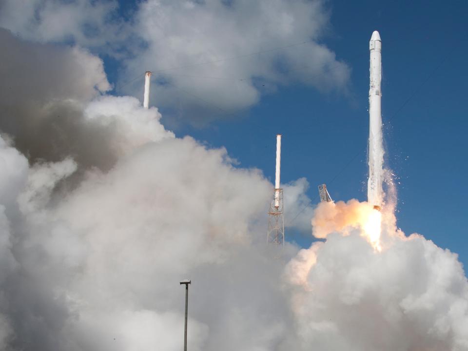 The SpaceX Falcon 9 rocket and Dragon spacecraft lifts off from Space Launch Complex 40 at the Cape Canaveral Air Force Station in Cape Canaveral, Fla., Sunday, June 28, 2015. The rocket carrying supplies to the International Space Station broke apart shortly after liftoff.